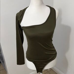 Fashion Nova Asymmetrical Olive Bodysuit